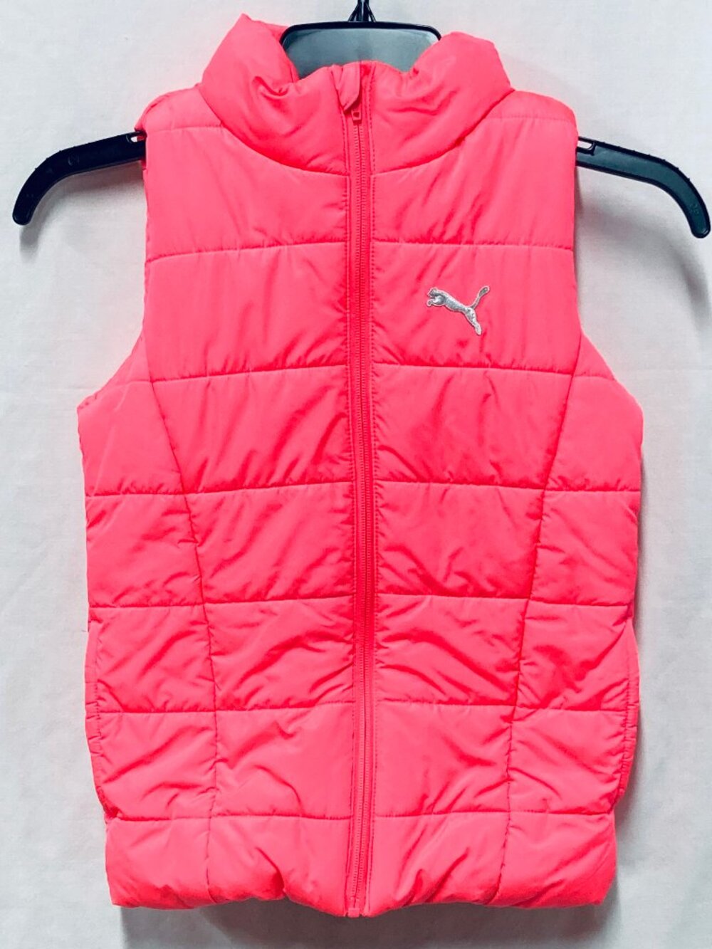 Girls Puffer Vest Puma Size 7 8 Bright Pink Full Zip Small